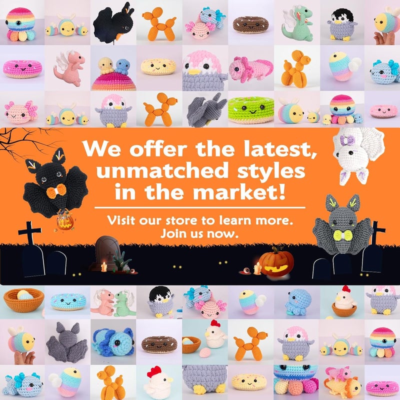 Crochetta Crochet Kit for Beginners, Beginner Crochet Kit for Adults with Step-by-Step Video Tutorials, Halloween Gifts DIY Crochet Animal Kits Knitting Supplies, 3 Pack Bat (40%+ Yarn) - Image 5
